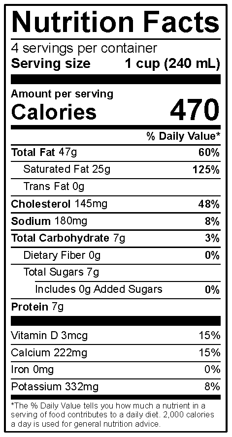 Nutrition facts for Heavy Cream